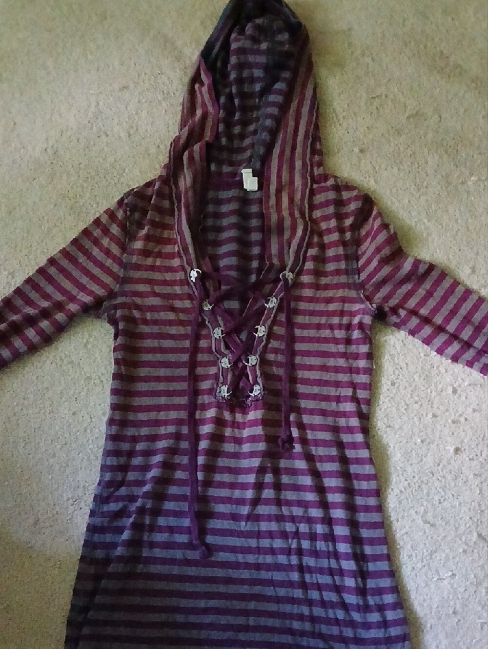 We The Free Purple and Gray Striped Lace-Up Hooded Top, Umbre